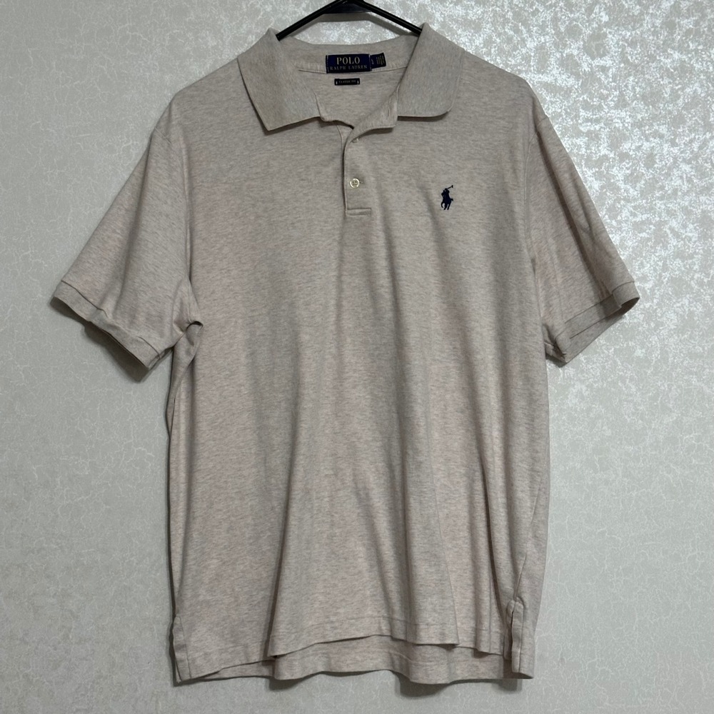 Polo Ralph Lauren Classic‎ Fit Men's Shirt Heather Gray Blue Logo Short Sleeve L